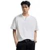 Roupas Masculinas Xintang 2026 Verão Camiseta de Manga Curta Estilo Old Money para Homens, Camisa Solta de Meio Zíper com Gola Redonda de Verão.