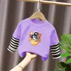 G2095# Camiseta de manga larga falsa de dos piezas para niños y niñas, camiseta base, ropa de otoño, primavera y otoño, ropa infantil, ropa de otoño infantil, abrigo sencillo T