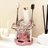 Portacepillos de Dientes al por Mayor Forma de Flor Cerámica Sin Taladro Baño Taza para Enjuague Bucal Estante para Cepillos de Dientes Montado en Pared Herramientas Dentales