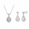 Set Romántico de Plata S925 con Moissanita en Forma de Gota de Agua y Broche de Corona, Collar y Aretes Microincrustados, Exquisito Set de Joyería de Lujo