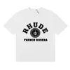 2025 Verão Masculino Rhude High Street Estampado Respirável Manga Curta Marca de Moda Camiseta de Manga Curta Pulôver Verão