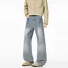 Jeans de Hombre Rectos Holgados, Pantalones de Pierna Ancha Azul Claro de Cintura Alta Desgastados Caídos de Longitud Completa, Nuevo Estilo Otoño 2026