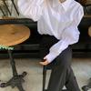 Hong Kong Style Chic Design Sense Nicho Puff Sleeve Longo Manga Branca Camisa Feminina Redutora de Idade Estilo Ocidental Francês Retro Primavera e Outono