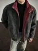 Chaqueta de cuero PU con cuello alto y teñido anudado retro, de estilo americano para hombre, de alta gama, elegante y genial, chaqueta de cuero extragrande, top estilo motociclista