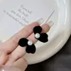 Pendientes de Borlado y Perlas con Diseño de Flor de Otoño e Invierno Retro Francés Popular Color Vino Tinto Sentido del Diseño Popular entre Celebridades de Internet Pendientes Populares de Lujo Ligero
