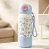 Taza de Acero Inoxidable Portátil para Exteriores con Correa de Transporte, Nuevo Estilo con Forma de Corazón, Estampado de Leopardo, Doble Capa, Aislada al Vacío, con Popote