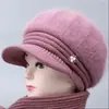 Sombrero de Lana de Conejo para Mujer Otoño e Invierno con Felpa Cálida para Personas de Mediana Edad y Mayores Protección Auditiva Protección contra el Frío Tejido Grueso para Exteriores