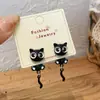 Pendientes Asimétricos de Gato Negro de Primavera para Mujer, Aguja de Plata, Exquisitos, Lindos, Divertidos, Pendientes de Dibujos Animados de Gama Alta para Estudiantes al por Mayor