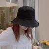 Chapéu de Pescador Desfiado Estilo Coreano Verão Feminino Tendência Estilo Japonês Preto Simples Protetor Solar Chapéu Balde Chapéu de Sol