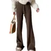 Calça canelada de malha de cintura alta nova para 2026, coleção outono e inverno, perna reta, caimento relaxado, calça casual de perna larga