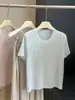 Camiseta de Manga Corta de Punto de Seda Helada con Pedrería de Industria Pesada para Mujer, Nuevo Diseño Hueco de Verano, Top de Temperamento Francés de Alta Clase