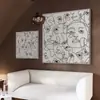 Pintura de Parede para Fundo de Sofá de Sala de Estar Moderna Figura Linha Quadrado Criativo Mural Nórdico Simples Abstrato Pintura Decorativa