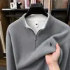 Sudadera con Cremallera Media y Cuello Alto de Alta Calidad para Hombre Invierno Nueva Moda Tendencia Bordado de Marca Polo Manga Larga Capa Base Hombre