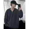 Jaqueta Casual Retrô Americana com Capuz e Meio Zíper Tricô Masculino Outono e Inverno Marca Tendência Estilo Solto Preguiçoso Tricô