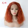 Peruca frontal de renda de fibra química moda fofa permanente de milho cabelo curto médio cacheado meia mão costurada touca fábrica atacado