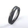 Pulseira Trançada Estilo Étnico Mais Vendida Transfronteiriça Pulseira de Aço Inoxidável Pulseira de Corda de Couro Trançada Multicamada Masculina Pulseira com Fivela Atacado