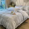 Juego de Cama de Cuatro Piezas con Relieve Estilo Lujo Ligero de Alta Gama Sábana Funda Nórdica Algodón Puro Transpirable al Tacto Estilo Sábana Ajustable Funda Nórdica Ropa de Cama 1.8m