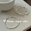 Pulsera de Cuentas Abiertas Trenzadas de Plata de Ley S925 Estilo Celebridad de Internet Dongdaemun Coreano Desgaste Capas Suave