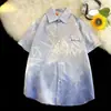 Camisa Fresca de Seda de Gelo Masculina Verão Tendência Design de Marca High-End Gradiente Pintura a Tinta Versátil Par Camisa Solta