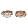 Anillo de combinación de plata chapada en oro para pareja, anillo de joyería de boda y compromiso, venta al por mayor