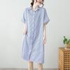 Vestido Casual Listrado Artístico de Caimento Solto Jovem Design Estilo Coreano Camisa de Comprimento Médio para Mulheres