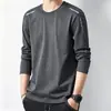 Camiseta masculina de manga comprida, estilo esportivo casual, gola redonda, camiseta de manga comprida estampada, camiseta masculina