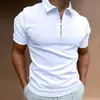 2023 Roupa masculina de comércio exterior europeu e americano Amazon mais vendida masculina 3D estampada com zíper manga curta cor sólida conjunto de tops camisa POLO