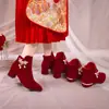 Vestido de novia zapatos de novia 2025 nuevo otoño e invierno botas cortas de felpa para mujer con tacones altos gruesos, botas de boda, zapatos Xiuhe