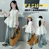 Conjunto de Verano 2026 para Niñas: Top sin Mangas con Adorno de Encaje y Pantalones de Mezclilla Sueltos de Pierna Ancha