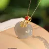 Prata 925 Banhada a Ouro 24K Roxo Fumaça Jade Retrô Clássico Palácio Cidade Proibida Ruyi Xiangyun Elegante Feminino Cheongsam Pingente