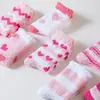 Nuevos Calcetines Cálidos de Coral Fleece para Otoño e Invierno, para Casa, Suelo y Dormir; Calcetines Rayados de Corazón hasta la Pantorrilla para Mujer, Mitad de Felpa