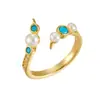 Anillo Abierto de Perla de Agua Dulce Azul Turquesa de Alta Gama, Moderno, Ligero y Lujoso, Anillo Llamativo, Anillo Ajustable para el Dedo Índice