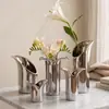 Jarrón de cerámica galvanizada con flor de impatiens estilo minimalista nórdico, decoración del hogar, arreglo floral único, adecuado para casas modelo