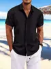 Explosiones transfronterizas Amazon AliExpress Nueva Camisa Casual Holgada de Manga Corta de Algodón y Lino a Rayas Jacquard para Hombre