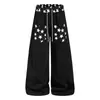 Pantalones casuales grises con estampado retro americano para hombre y mujer, nuevo estilo de verano, holgados y versátiles, pantalones de chándal de pierna ancha rectos con cordón