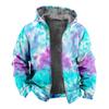 2024 Transfronterizo Impresión 3D Tie-dye con forro polar Engrosado Doble Forro Terciopelo Grueso Chaqueta Acolchada de Algodón Cremallera Bolsillo Excavado Cálida Chaqueta Acolchada de Algodón