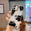 Funda de Silicona Suave Transparente con Borde Blanco para iPhone 15, 18 Pro, Estilo Minimalista, Gato Negro Lindo y Dulce, Estilo Coreano Ins