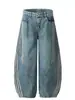 Jeans Retro Lavados Desconstruidos Tipo Cimitarra de Calle Alta Americana para Mujer con Tres Rayas y Pantalones de Pierna Ancha