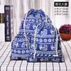 Bolsa de armazenamento de algodão e linho estampada com bolso de cordão bolsa de linho para guardar miudezas e roupas íntimas bolsa de armazenamento de viagem