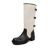 Botas de Moda Estilo Británico 5cm Patchwork Color Botas de Caballero 2026 Otoño/Invierno Nuevas Punta Redonda Tacón Grueso Hasta la Rodilla Botas Altas Mujer