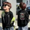Blusas de manga comprida 100% algodão para meninos na primavera e no outono, novos suéteres casuais estilosos para crianças pequenas, roupas infantis com desenhos animados da moda