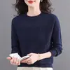 26 Suéter de Cuello Redondo para Mujer Nuevo Moda Primavera Otoño Jacquard Tejido Reductor de Edad Moda Elegante Prenda Base de Punto Top de Punto para Mujer