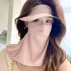 Protector Solar Removible con Sombrero y Ala Protección Completa para Cara y Cuello Protección UV Integrada Parasol para Mujer Mascarilla Gini Facial de Seda de Hielo