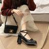 Zapatos Mary Jane con lazo y correa cruzada Estilo británico Zapatos pequeños de cuero Zapatos de mujer Primavera 2022 Nuevo Tacón alto Tacón grueso Zapatos de una sola capa