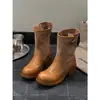 Botas Martin Vintage para Mulheres, Botas de Cano Médio, Novo Estilo Verão e Outono 2026, Botas com Salto Bloco, Salto Grosso, Botas de Equitação com Solado Grosso, Estilo Europeu