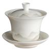 Jiuhuan gordura de ovelha jade branco porcelana estilo tinta três cores tampa de tigela luxo leve cerâmica de alta qualidade conjunto de chá tigela de chá anti-queimadura fabricante de chá