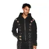 Cárdigan Holgado Y2K con Diseño Hueco, Color Sólido, Estilo Europeo y Americano, con Cremallera, Sudadera con Capucha Unisex de Moda para Otoño e Invierno