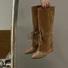 Botas de tornozelo decorativas pontudas retrô da moda para mulheres, nova coleção outono/inverno 2026, com um design patchwork exclusivo que cria um efeito emagrecedor