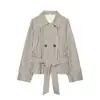 Ins moda feminina atacado estilo europeu e americano transfronteiriço retrô moderno xadrez curto reto cadarço sobretudo 37054100