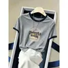 Camiseta de manga corta de algodón puro para mujer, moderna y sofisticada, con colores contrastantes, top elegante y rejuvenecedor, nuevo modelo de verano 2026